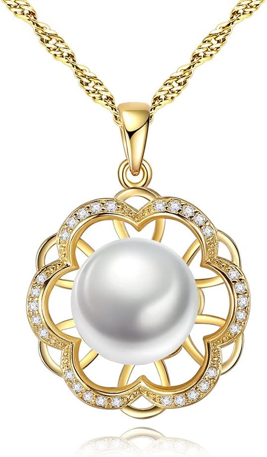 Pearl Necklace Genuine Freshwater Cultured 8-9mm Pearl Pendant Necklaces Sterling Silver for Women Fine Jewelry Gifts for Women Wife Girlfriend Mother