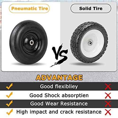 Upgraded 4.00-6 Pneumatic Tire And Wheel Compatible With Gorilla Cart, 13'' Residential Wheelbarrow Tires Replacement, Air Filled Wheel Assemblies For Garden Carts With 5/8" And 3/4" Center Bearing #TOP4