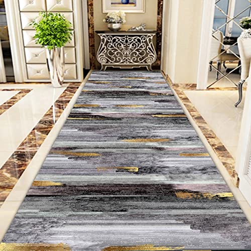LHYZF Tapis de Coureur Moderne Moderne Contemporain, Largeur 60cm / 80cm/ 100cm/ 120cm, Coureurs de Tapis Longs antidérapants pour Le Couloir de Cuisine Hall de Cuisine- Gris/Or (Size : 60x350cm) – vue 4