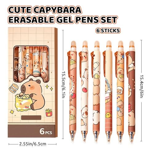 Image of Climberty 6Pcs Erasable Gel Pens with Rubber Eraser Cap Blue Ink Cute Cartoon Capybara Student Writing Pens Office Stationeries Gift Set