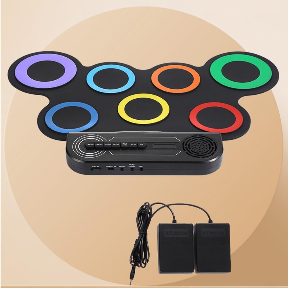 Baterías electrónicas portátiles, kit de batería enrollable de escritorio, almohadilla de práctica, instrumento de percusión, herramienta de aprendizaje para principiantes, compacta, plegable