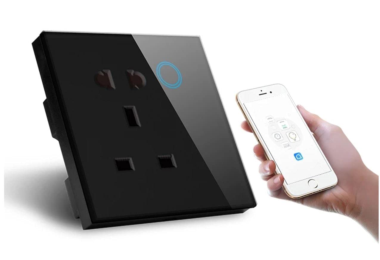 Eazyliv Tuya WIFI Smart Type C with USB Wall Socket UK Electrical Plug Outlet 13A Power Socket With Energy Monitoring Wireless Control Work with Alexa Google Home (Black, Single Socket)