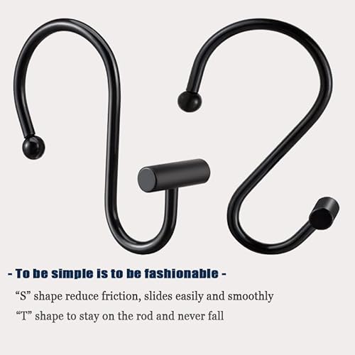 Gracelife Shower Curtain Hooks,Set Of 12 Rust Resistant Metal Shower Curtain Rings For Bathroom,T-Bar Decorative Hooks Hangers For Shower Rod (Black) #TOP1