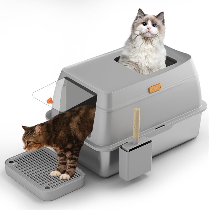 Bac à litière pour chat en acier inoxydable pour un salon propre et moderne