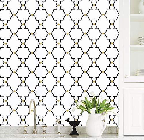 Gleom Trellis Wallpaper Self Adhesive Wallpaper Peel and Stick Wallpaper 17.7x197 Removable Wallpaper Stick and Peel Geometric Modern Wallpaper for Bedroom Bathroom Wall Covering Cabinet Vinyl Roll