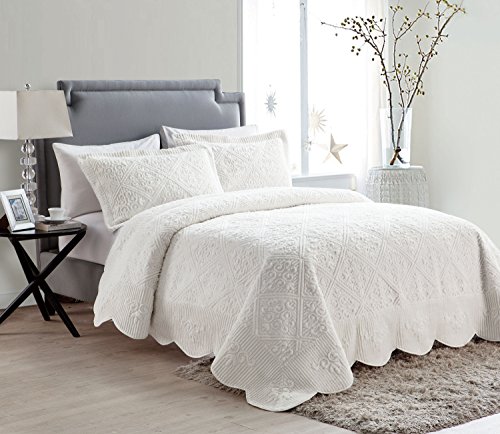 Vcny Home - Full Quilt Set, 3-Piece Bedspread With Matching Shams, Stylish Room Decor (Westland Ivory, Full) #TOP1