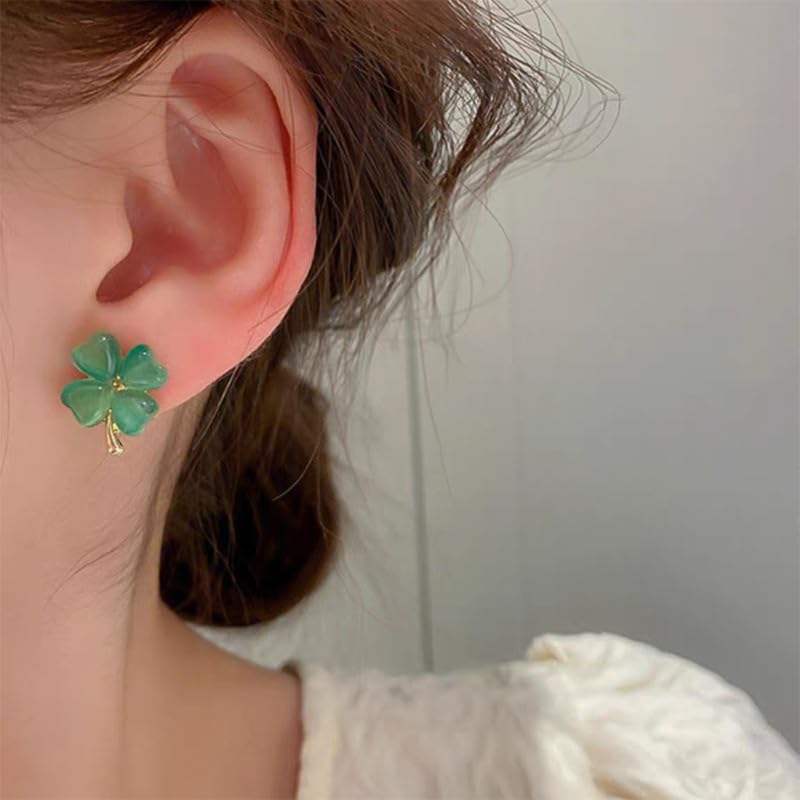 St Patricks Day Earrings for Women,Shamrock Earrings St Patricks Day Accessories for Women,Trendy Statement Four Leaf Clover Shamrock Earrings Stud Holiday Gift - Image 2
