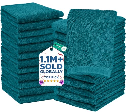 Image of DAN RIVER 24 Pack Wash Cloths for Showering [12x12] - 100% Cotton Washcloths Premium Quality Flannel Face Cloths for Bathroom, Highly Absorbent and Soft Feel Wash Clothes, Teal