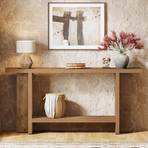 Console étroite 150 cm 2 niveaux bois clair Tribesigns