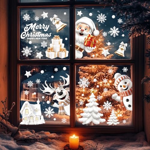 Christmas Window Clings - 146PCS Stickers and Decals, 9 Sheets Decorations for Glass Windows