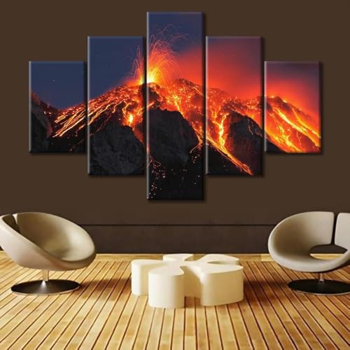 Peinture 5 panneaux paysage volcanique pour poster décoration murale