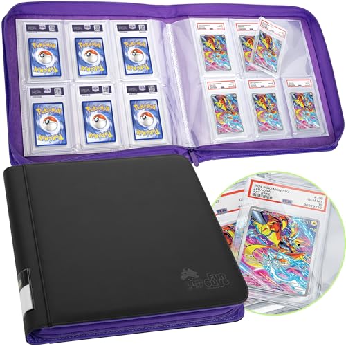 FunGuys Graded Card Binder 60 PSA Slab Holder 6 Pocket Graded Card Storage Slab Binder PSA Card Graded Display Case Album Zipper MTG Card Collection Binder