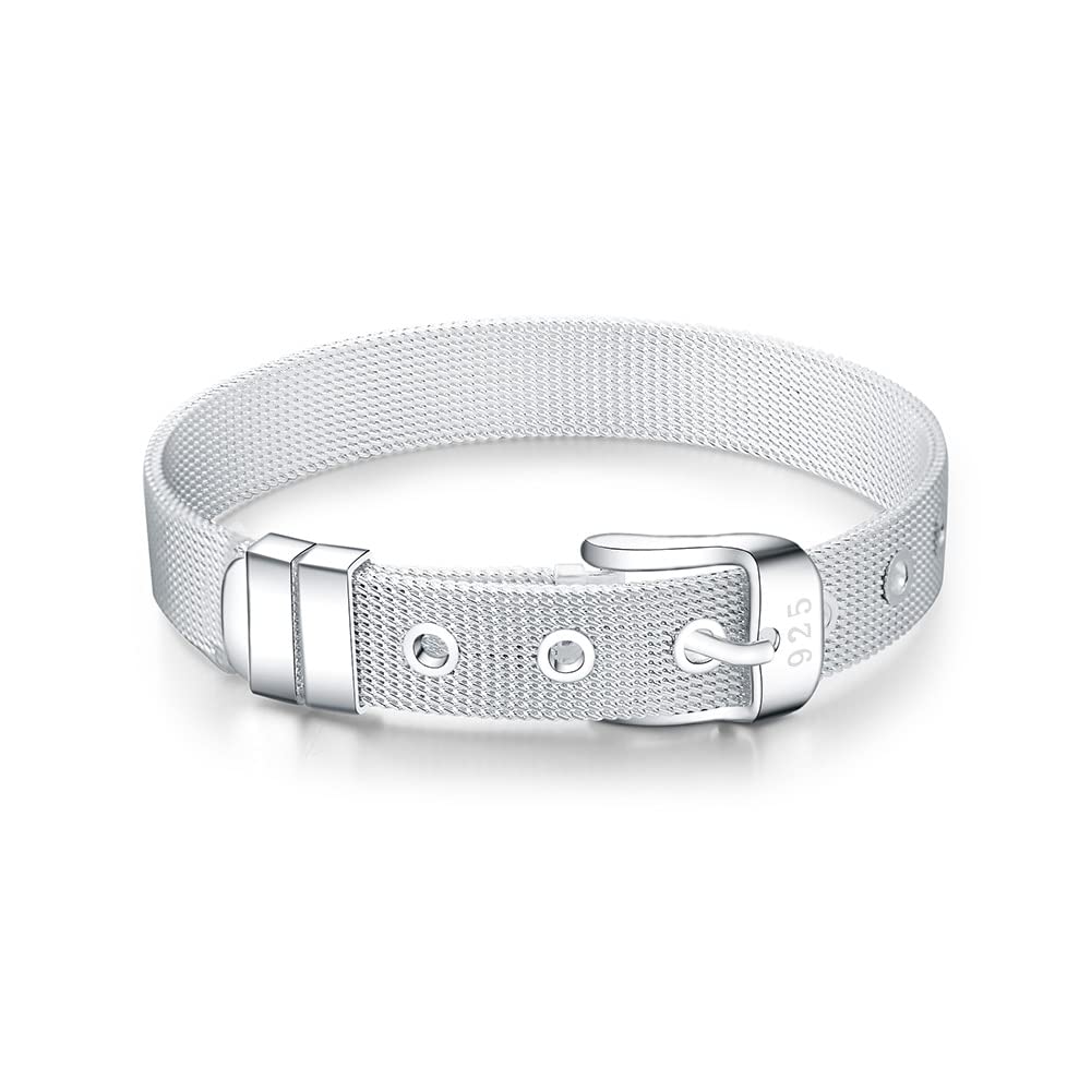 ZHUDJ Cinturón de plata esterlina 925 pura joyería fina pulsera brazaletes para mujeres hombres cadena de reloj de 10 mm para mujer hombre regalo