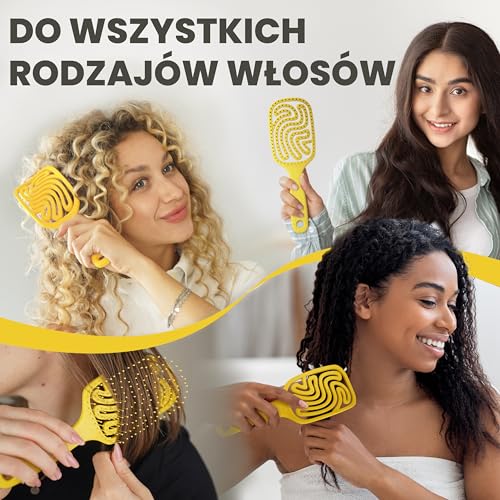 Walcora Szczotka Do Włosów Bez Ciągnięcia – Szczotka Rozplątująca & Detangler Dla Kobiet, Mężczyzn I Dzieci – Do Loków, Mokrych, Cienkich I Długich Włosów – Hair Brush – Żółty