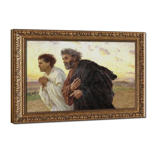Impression sur toile disciples courant tombe matin résurrection