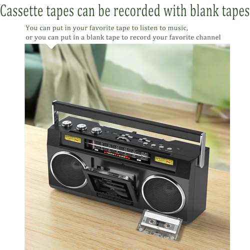 Reproductor de casetes Bluetooth, CD, radiocasete portátil, grabadora y reproductor de cintas, compatible con entrada SD/USB/TF, con conector para auriculares, alimentación por red eléctrica o pi