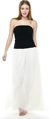 David's Bridal The Edit Studio Strapless Tulle Drop Waist Dress in Ivory Black, 