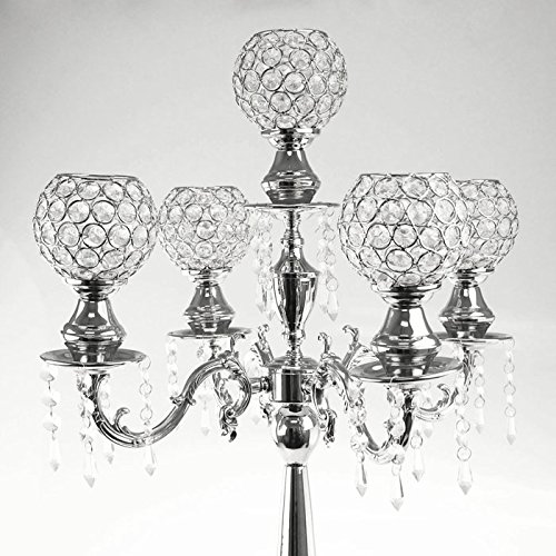 Homeford Firefly Imports Candelabra Crystal Globe Centerpiece, 5 Arm, Silver #TOP17