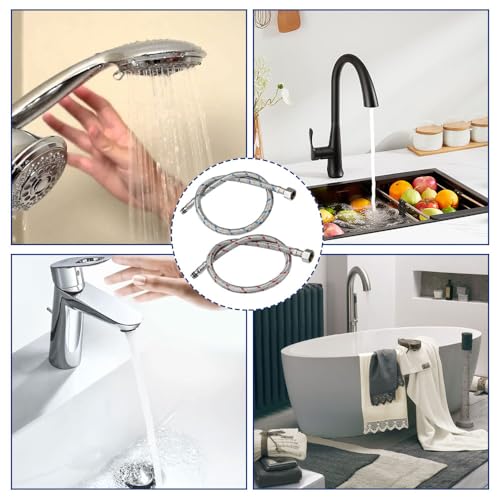 2 Stück 60 cm Anschlussschlauch Armatur,G3/8 x M10 Flexschlauch Verlängerung,Wasserhahn Schlauch Verlängerung,Geflochtener Edelstahl Panzerschlauch 3/8 Zoll für Mischbatterie Küchenarmatur,Rot & Blau