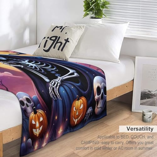 Plaid Squelette d'Halloween couverture lavable a la machine pour canape propre et chaud - 7