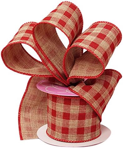 Red Gingham Wired Christmas Ribbon - 2 1/2" x 10 Yards, Valentine's Day, Fall Decor, Wreath, Rustic Farmhouse Decor, Gift Bows, Wedding Decoration, Gift Basket, Garland, Swag