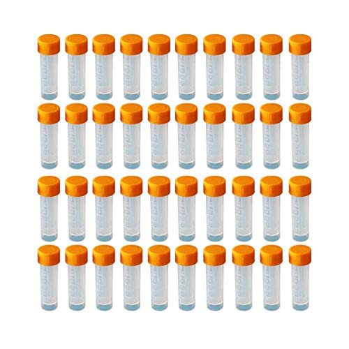 HUAZIZ 40PCS Tubo de Laboratorio de 5 ML de Plástico, Tubos de Ensayo Congelados de Plástico, Tubos de Ensayo de Plástico con Tapa, Marcas Graduadas