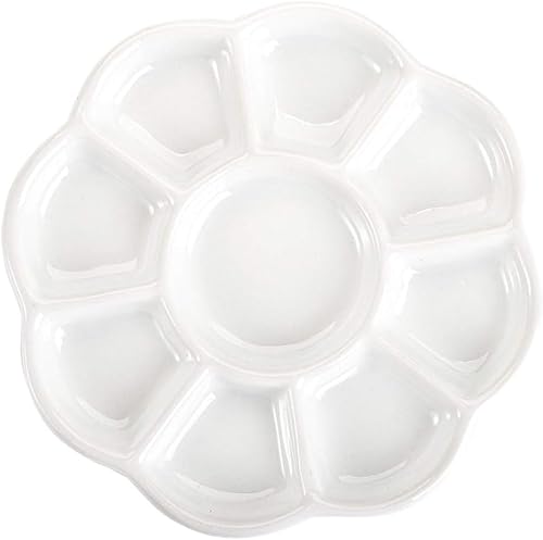 Paleta de pintura de cerámica, paleta de pintura de porcelana, paleta de acuarela de 9 pozos, paleta de gouache, paleta de mezcla de pintura para