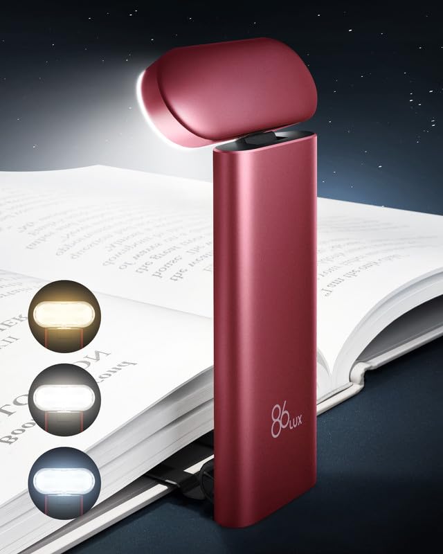 86lux Lámpara de lectura con pinza para libros, recargable por USB, para leer en la cama con 7 LED, luz de marcapáginas con borde curvado, 3 modos de temperatura de color y 3 brillo, luz de lectura