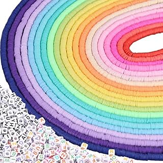 6700 Pcs Colorful Flat Clay Beads and Alphabet Beads for DIY Polymer Colorful Round Handmade Heishi Jewelry Making Beads for Necklace Bracelet Earring Pendant and Anklet Craft Making (20 Strands 6mm)