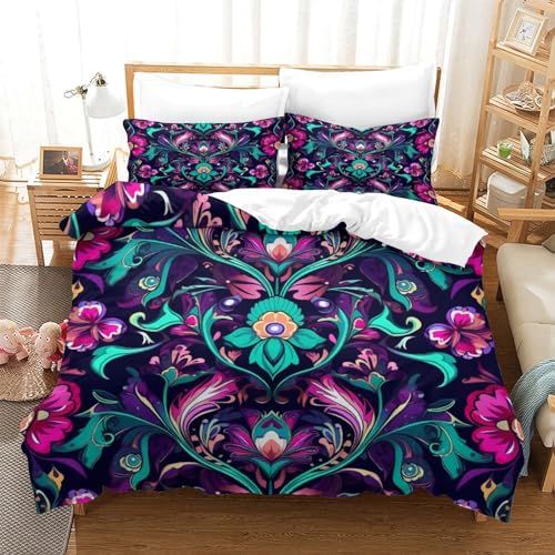 Housse de couette 3D double 200x200cm en microfibre avec 2 taies d'oreiller