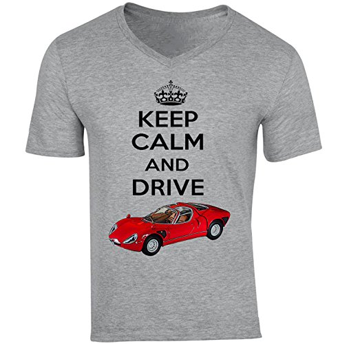  TEESANDENGINES ALFA Romeo 33 STRADALE Keep Calm Grey con scollo a V Grigio M