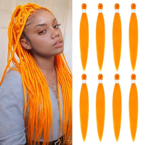 8 Pack Braiding Hair Pre Stretched - 36" 110G/Pack Premium Pre Stretched Braiding Hair Extensions, Professional Itch Free Perm Yaki Texture Prestretched Hair(Orange)