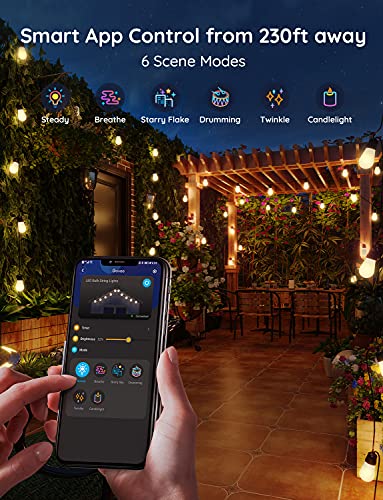 Govee Outdoor String Lights, 48Ft Smart Outdoor String Lights With 15 Dimmable Warm White Led Bulbs, Ip65 Waterproof Shatterproof Patio Lights For Dating, Party, Camping, App Control, 70Lm Per Bulb #TOP6