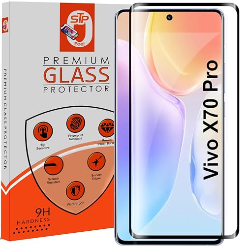 Image of STP FEEL Advanced Black Border Tempered Glass Protector For Vivo X70 Pro | Full Glue Full Screen Coverage (except edges) Screen Protector Guard Protector, Pack of 1 (Vivo X70 Pro)