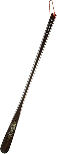 Yizc Calzador de madera de 27 pulgadas de mango largo, cuerno de zapato con correa de piel de vaca para hombres, mujeres, niños y personas mayores,