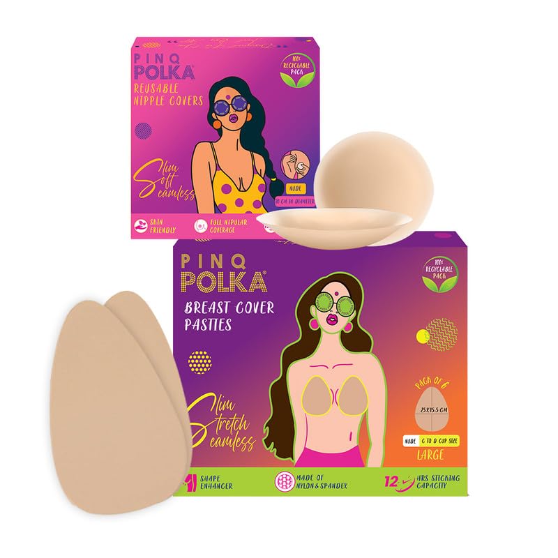 Breast Lift Tape Pasties 6 Pcs C-D Cup Size with 10 Nipple Pasties & Reusable Nipple Cover 10 Cm|Shape Enhancer Body Tape|Skin Friendly|Push Up Tape|Nude Color-Combo of 18 pcs-image-49