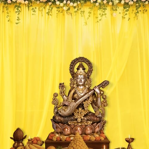 Image of Party Propz Yellow Net Backdrop for Decorations - 2 Pcs Haldi Decoration Items for Home Decor, Backdrop Cloth for Decoration Pooja, Background Decorations Cloth (Net)