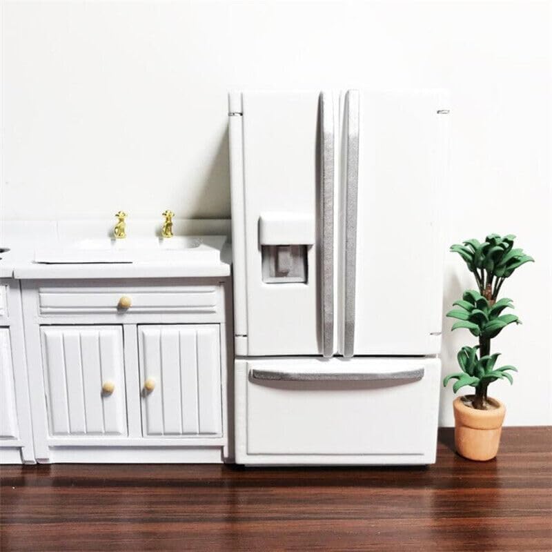 Miniatura 8 de EatingBiting 112 Escala 112 Mini Muebles Minihouse Cocina Refrigerador Blanco Refrigerador con 2 Puertas Accesorios de Muebles Refrigerador de