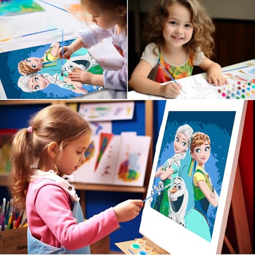 QDUODUO Eiskönigin Malen Nach Zahlen für Kinder und Erwachsene Anfänger, 40x50cm Groß Cartoon Eisa Anla Prinzessin Painting mit Leinwand Pinseln Acrylfarben, DIY Gemälde Kit für Mädchen ab 6 Jahre