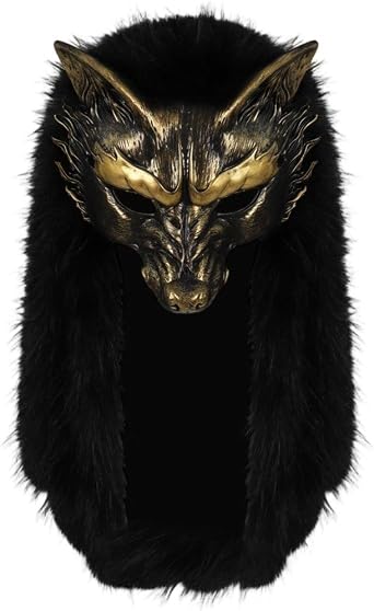 Wolf Mask, Wolf Man Mask with Fur, Viking Halloween Masquerade, Cosplay, Costume Accessories, Adults, Women, Men