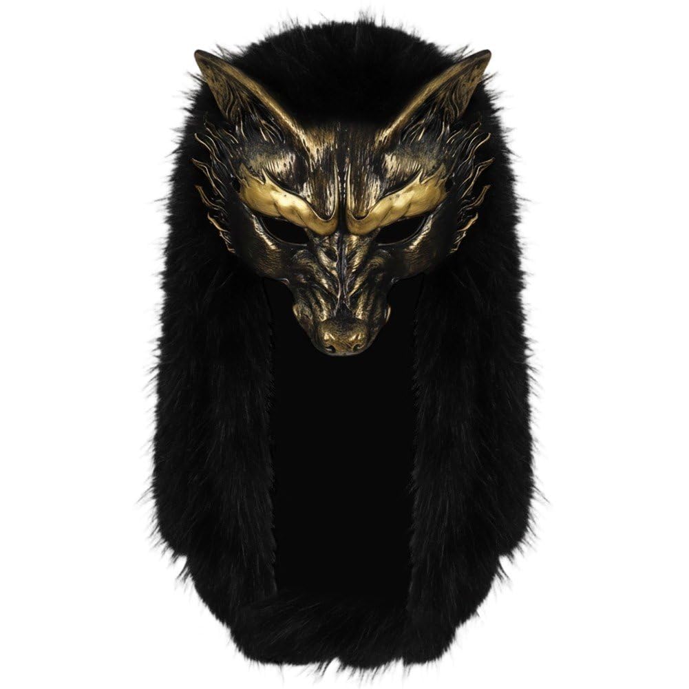 Baokuan Women's Black Masquerade Mask Viking Werewolf Mask Halloween Cosplay Costume Accessories For Adult Men