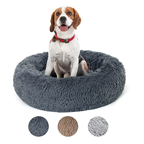 Lucky Sign Katzenbett Waschbar Flauschig Hundebett Rund Hundekissen Kuschel Katzenkissen Warm Katzenkorb Zum Schlafen für Große Hunde und Katzen, (XL) 70 cm Ø - Dunkelgrau