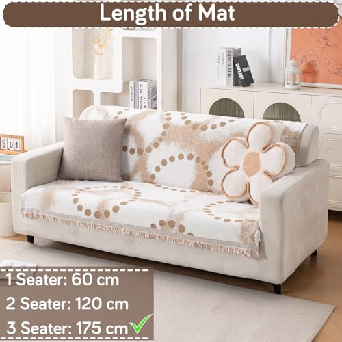 Image of HOKIPO Serene Abode Sofa Cover 3 Seater, 180x175 cm, Latte Dotted Wave
