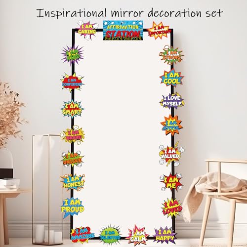 Image of Hero Affirmation Station Bulletin Board Set Hero Positive Bulletin Board for Classroom Growth Mindset Decoration Inspirational Motivational Accent Cutouts for Home School Teacher Wall Mirror Supply