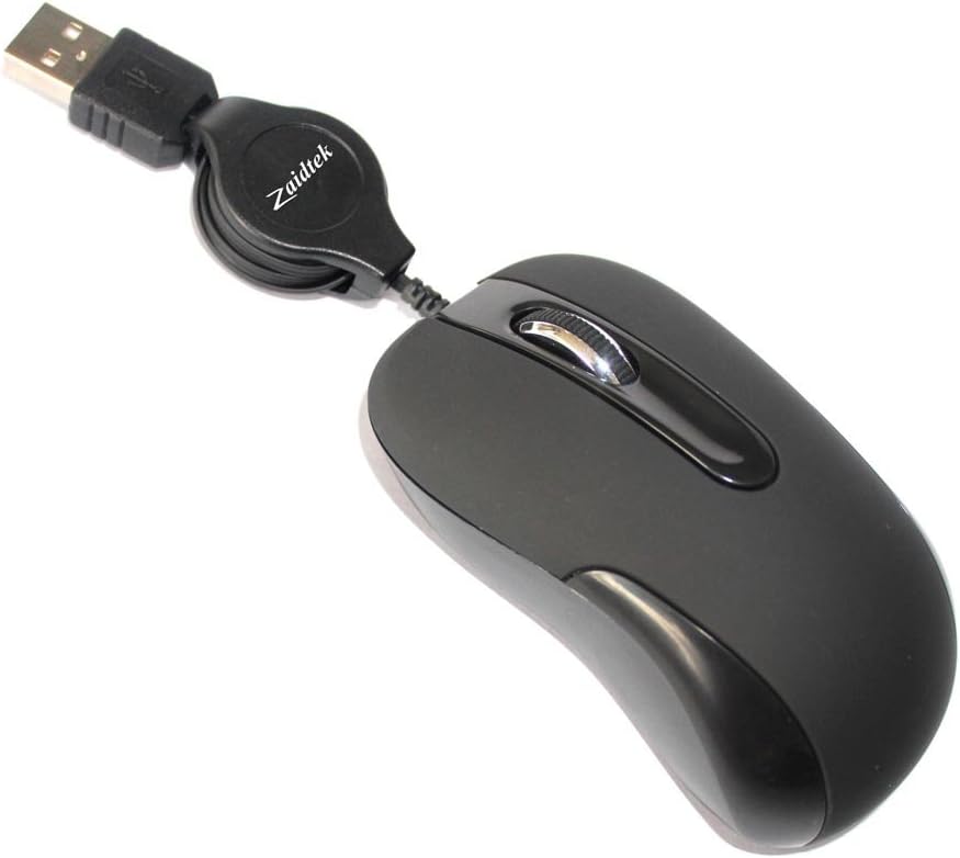 Zaidtek HM5079 Retractable Cable USB Wired Mini Optical Mouse 1000 DPI For PC Laptop Mac (Black)