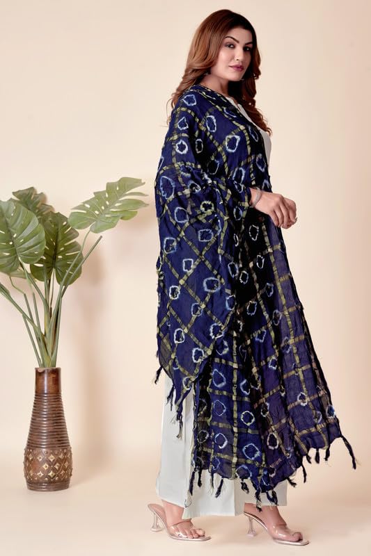 Image of Women Bandhani Dupatta | Traditional Chunri Print with Decorative Border | Lightweight Ethnic Stole for Festive and Wedding Wear