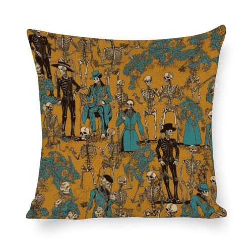 Housse de coussin déhoussable fermeture éclair motif squelette pour canapé