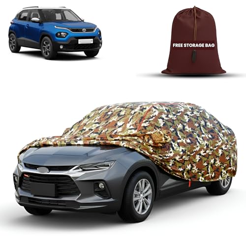 Image of MORNYRAY Car Cover for Tata Punch | Fully Waterproof Car Body Cover | with Mirror & Antenna Pocket | Dustproof, Windproof & Anti-Scratch Lining, Camouflage