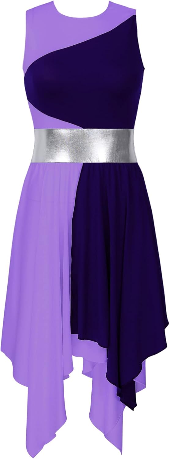 JEYPINMI Women's Liturgical Praise Dance Dress Tunic Worship Color Block Lyrical Dance Costume Performance