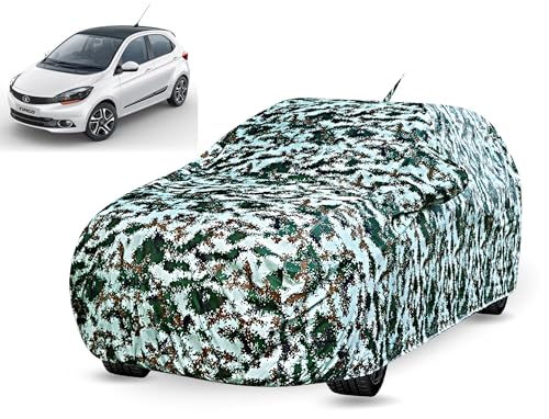 Image of Auto Hub Car Cover Compatible with Tata Tiago with Back Antenna & Mirror Pocket Soft Cotton Lining, Tiago Car Cover Waterproof - Forest Look